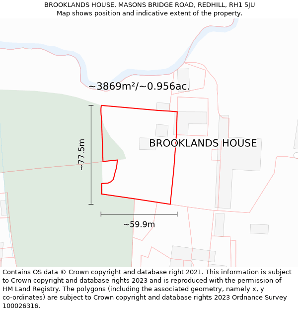 BROOKLANDS HOUSE, MASONS BRIDGE ROAD, REDHILL, RH1 5JU: Plot and title map