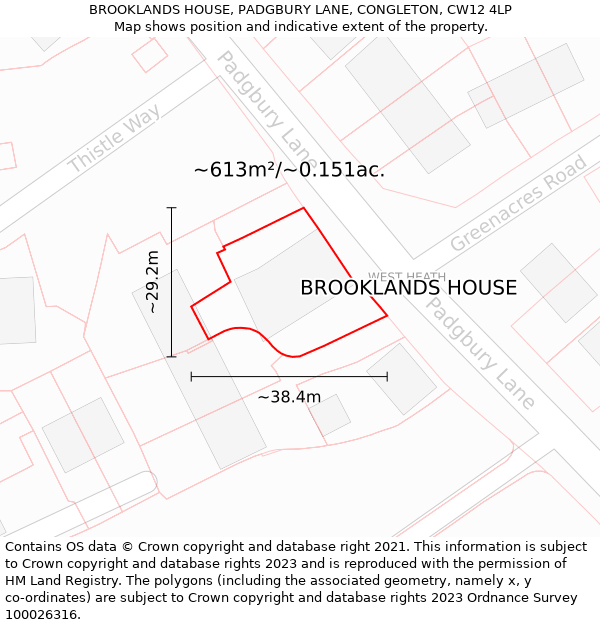 BROOKLANDS HOUSE, PADGBURY LANE, CONGLETON, CW12 4LP: Plot and title map