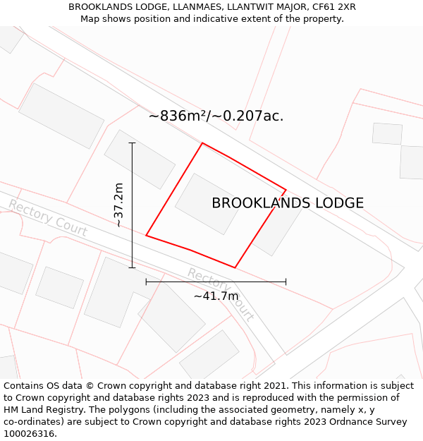 BROOKLANDS LODGE, LLANMAES, LLANTWIT MAJOR, CF61 2XR: Plot and title map