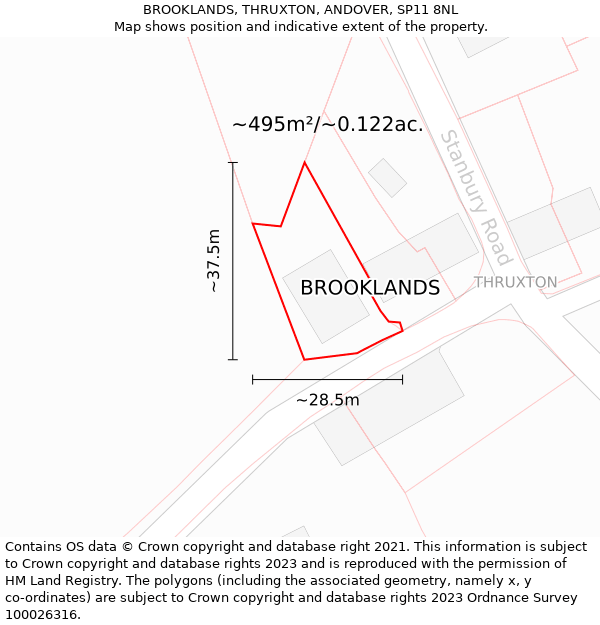 BROOKLANDS, THRUXTON, ANDOVER, SP11 8NL: Plot and title map