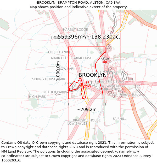 BROOKLYN, BRAMPTON ROAD, ALSTON, CA9 3AA: Plot and title map