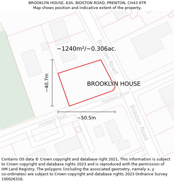 BROOKLYN HOUSE, 63A, BIDSTON ROAD, PRENTON, CH43 6TR: Plot and title map