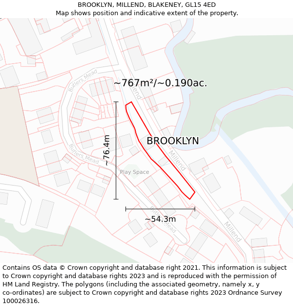 BROOKLYN, MILLEND, BLAKENEY, GL15 4ED: Plot and title map