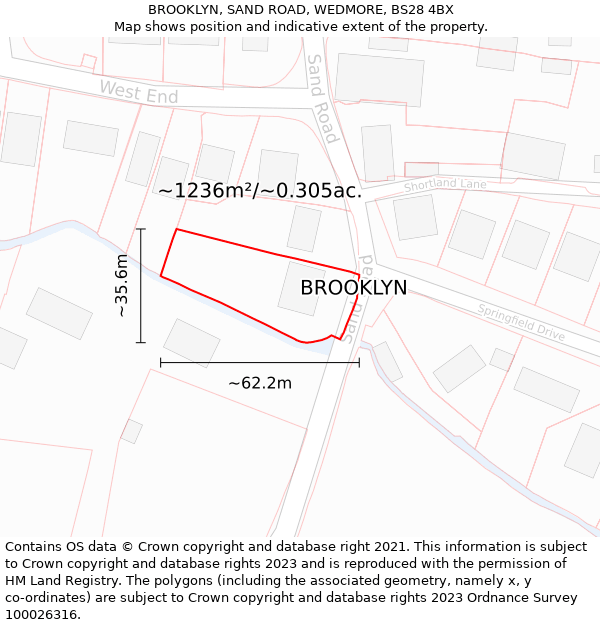 BROOKLYN, SAND ROAD, WEDMORE, BS28 4BX: Plot and title map