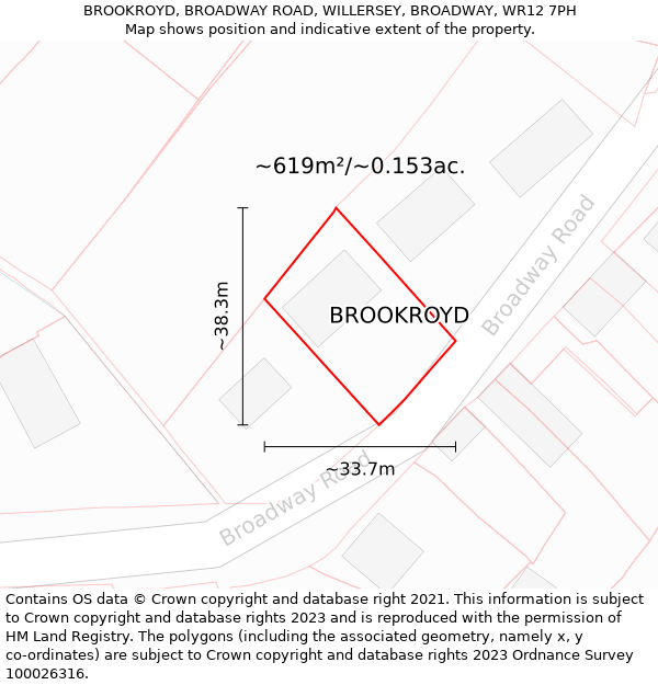 BROOKROYD, BROADWAY ROAD, WILLERSEY, BROADWAY, WR12 7PH: Plot and title map