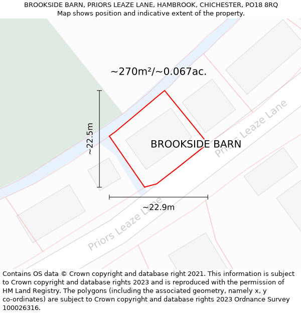 BROOKSIDE BARN, PRIORS LEAZE LANE, HAMBROOK, CHICHESTER, PO18 8RQ: Plot and title map