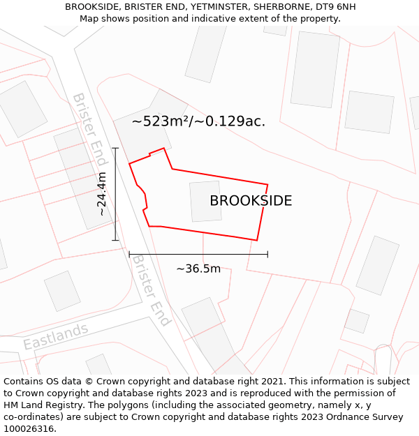 BROOKSIDE, BRISTER END, YETMINSTER, SHERBORNE, DT9 6NH: Plot and title map