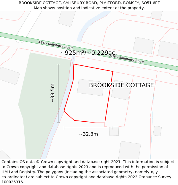 BROOKSIDE COTTAGE, SALISBURY ROAD, PLAITFORD, ROMSEY, SO51 6EE: Plot and title map