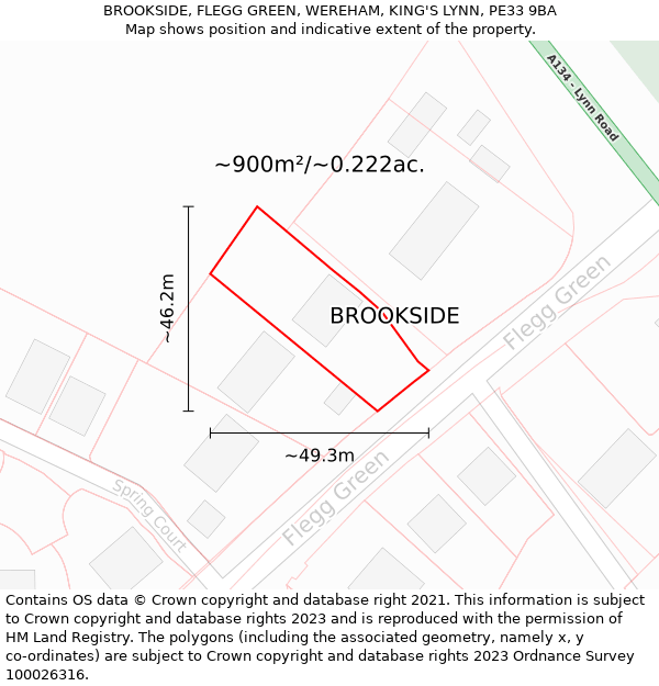 BROOKSIDE, FLEGG GREEN, WEREHAM, KING'S LYNN, PE33 9BA: Plot and title map