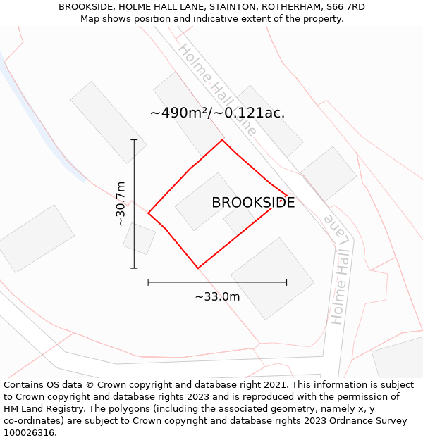 BROOKSIDE, HOLME HALL LANE, STAINTON, ROTHERHAM, S66 7RD: Plot and title map