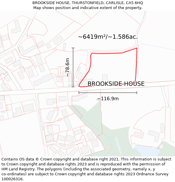 BROOKSIDE HOUSE, THURSTONFIELD, CARLISLE, CA5 6HQ: Plot and title map