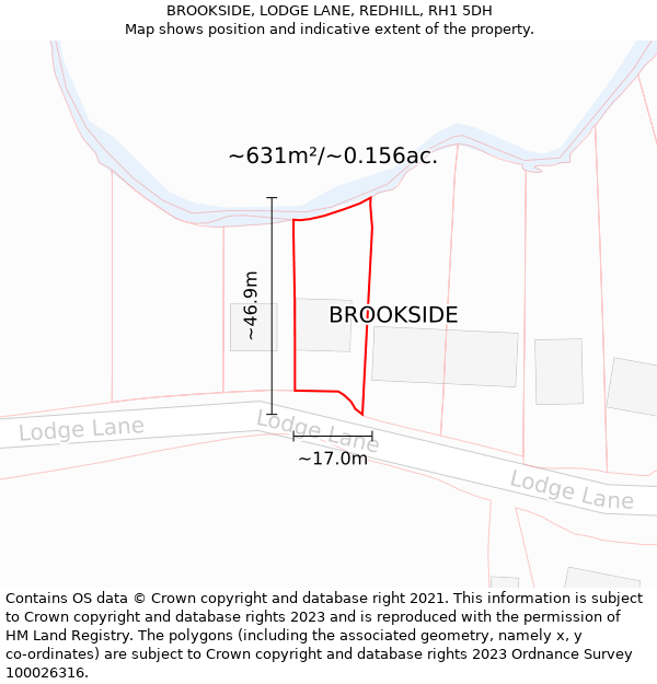 BROOKSIDE, LODGE LANE, REDHILL, RH1 5DH: Plot and title map