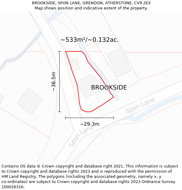 BROOKSIDE, SPON LANE, GRENDON, ATHERSTONE, CV9 2EX: Plot and title map