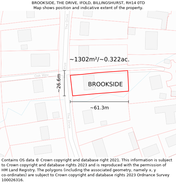 BROOKSIDE, THE DRIVE, IFOLD, BILLINGSHURST, RH14 0TD: Plot and title map