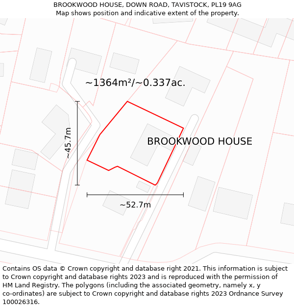 BROOKWOOD HOUSE, DOWN ROAD, TAVISTOCK, PL19 9AG: Plot and title map