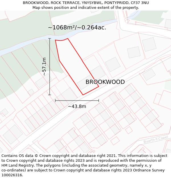 BROOKWOOD, ROCK TERRACE, YNYSYBWL, PONTYPRIDD, CF37 3NU: Plot and title map