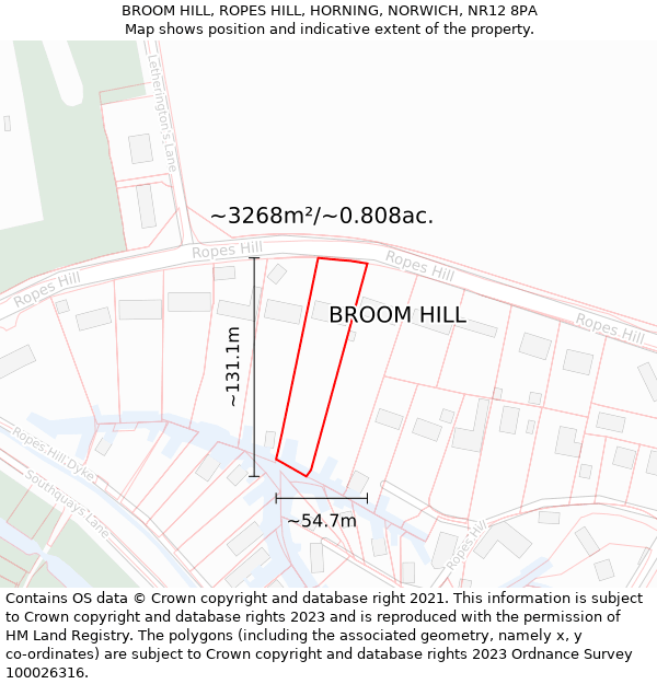 BROOM HILL, ROPES HILL, HORNING, NORWICH, NR12 8PA: Plot and title map