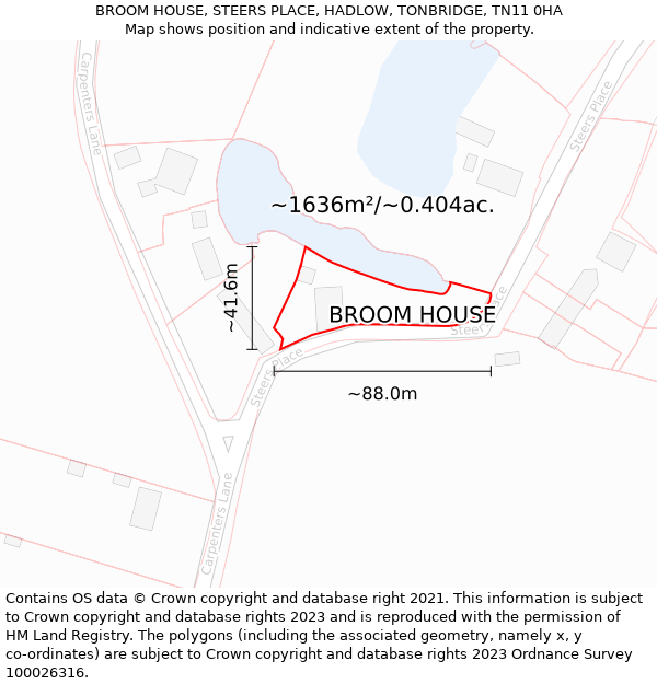 BROOM HOUSE, STEERS PLACE, HADLOW, TONBRIDGE, TN11 0HA: Plot and title map