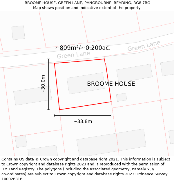 BROOME HOUSE, GREEN LANE, PANGBOURNE, READING, RG8 7BG: Plot and title map
