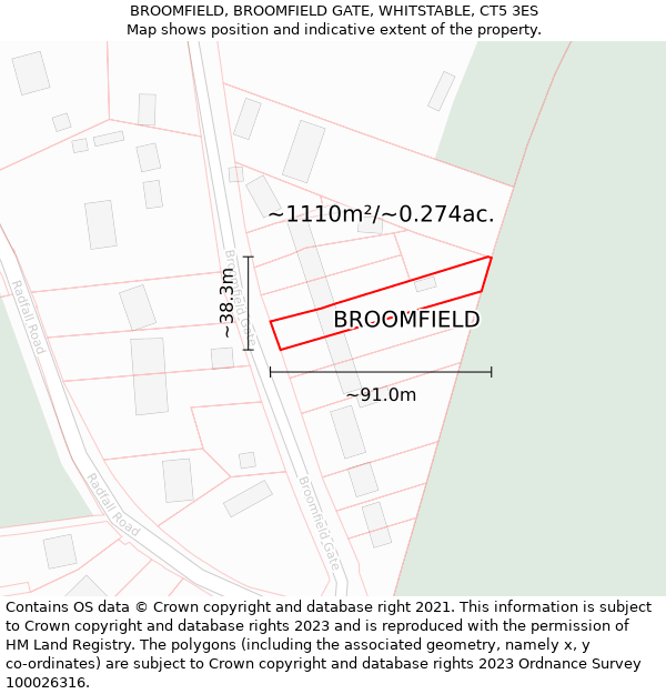 BROOMFIELD, BROOMFIELD GATE, WHITSTABLE, CT5 3ES: Plot and title map