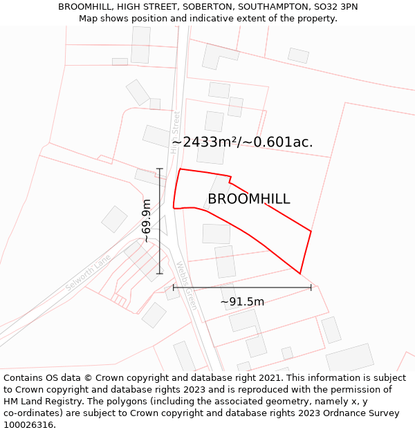 BROOMHILL, HIGH STREET, SOBERTON, SOUTHAMPTON, SO32 3PN: Plot and title map