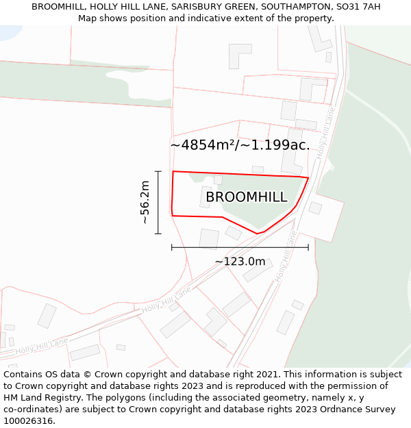 BROOMHILL, HOLLY HILL LANE, SARISBURY GREEN, SOUTHAMPTON, SO31 7AH: Plot and title map
