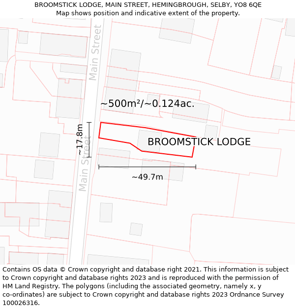 BROOMSTICK LODGE, MAIN STREET, HEMINGBROUGH, SELBY, YO8 6QE: Plot and title map