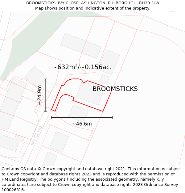 BROOMSTICKS, IVY CLOSE, ASHINGTON, PULBOROUGH, RH20 3LW: Plot and title map