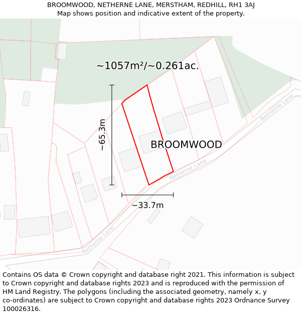 BROOMWOOD, NETHERNE LANE, MERSTHAM, REDHILL, RH1 3AJ: Plot and title map