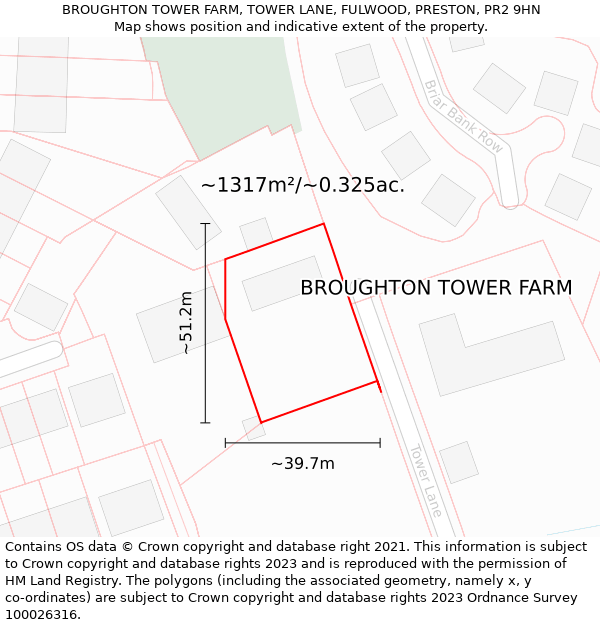 BROUGHTON TOWER FARM, TOWER LANE, FULWOOD, PRESTON, PR2 9HN: Plot and title map