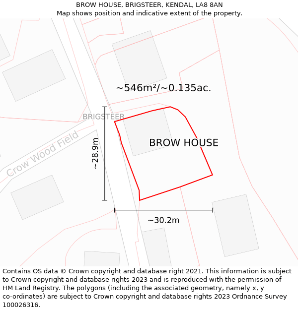 BROW HOUSE, BRIGSTEER, KENDAL, LA8 8AN: Plot and title map