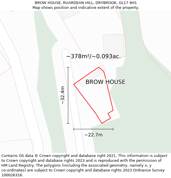 BROW HOUSE, RUARDEAN HILL, DRYBROOK, GL17 9AS: Plot and title map