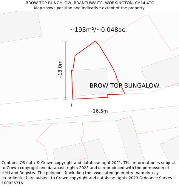 BROW TOP BUNGALOW, BRANTHWAITE, WORKINGTON, CA14 4TG: Plot and title map