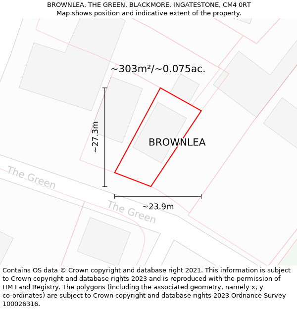 BROWNLEA, THE GREEN, BLACKMORE, INGATESTONE, CM4 0RT: Plot and title map