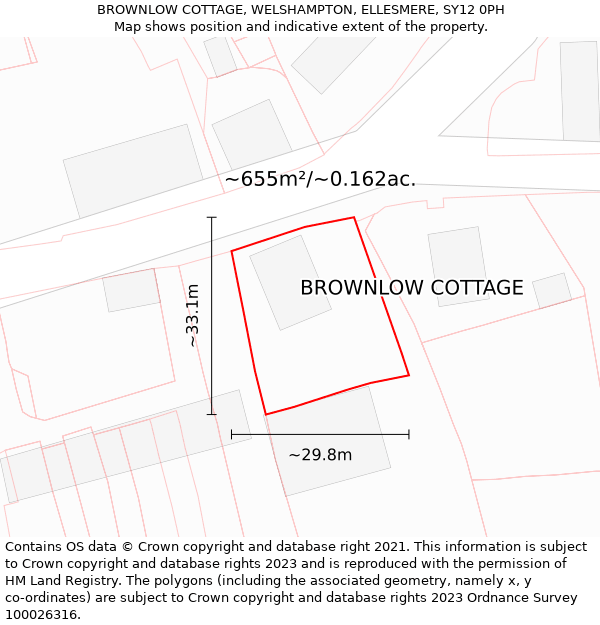 BROWNLOW COTTAGE, WELSHAMPTON, ELLESMERE, SY12 0PH: Plot and title map