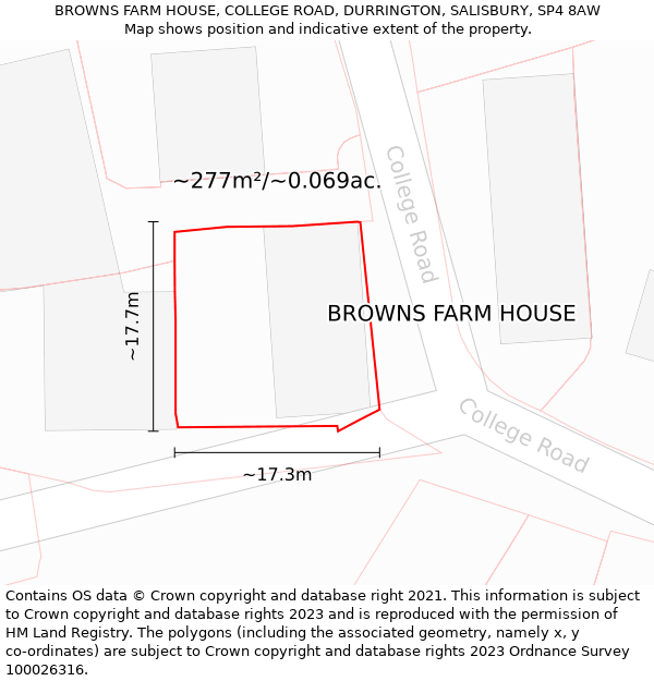 BROWNS FARM HOUSE, COLLEGE ROAD, DURRINGTON, SALISBURY, SP4 8AW: Plot and title map