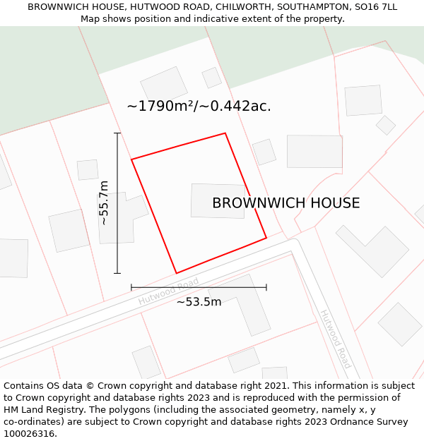 BROWNWICH HOUSE, HUTWOOD ROAD, CHILWORTH, SOUTHAMPTON, SO16 7LL: Plot and title map