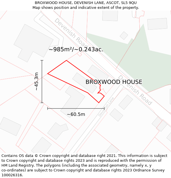 BROXWOOD HOUSE, DEVENISH LANE, ASCOT, SL5 9QU: Plot and title map