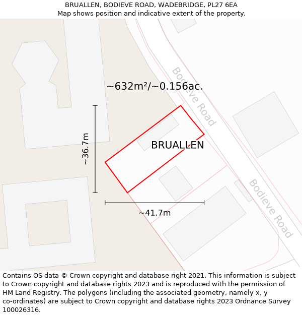 BRUALLEN, BODIEVE ROAD, WADEBRIDGE, PL27 6EA: Plot and title map