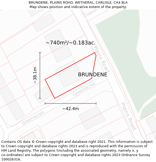 BRUNDENE, PLAINS ROAD, WETHERAL, CARLISLE, CA4 8LA: Plot and title map