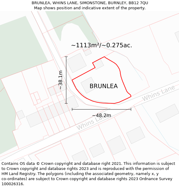 BRUNLEA, WHINS LANE, SIMONSTONE, BURNLEY, BB12 7QU: Plot and title map