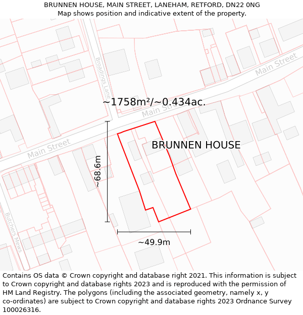 BRUNNEN HOUSE, MAIN STREET, LANEHAM, RETFORD, DN22 0NG: Plot and title map