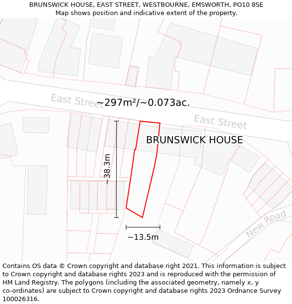 BRUNSWICK HOUSE, EAST STREET, WESTBOURNE, EMSWORTH, PO10 8SE: Plot and title map