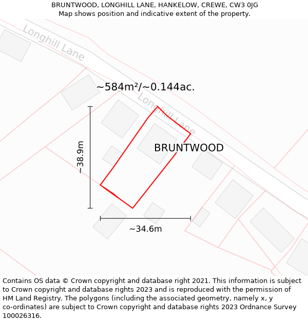 BRUNTWOOD, LONGHILL LANE, HANKELOW, CREWE, CW3 0JG: Plot and title map