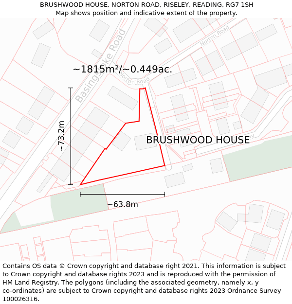 BRUSHWOOD HOUSE, NORTON ROAD, RISELEY, READING, RG7 1SH: Plot and title map