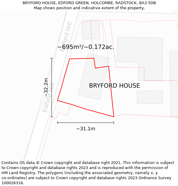 BRYFORD HOUSE, EDFORD GREEN, HOLCOMBE, RADSTOCK, BA3 5DB: Plot and title map