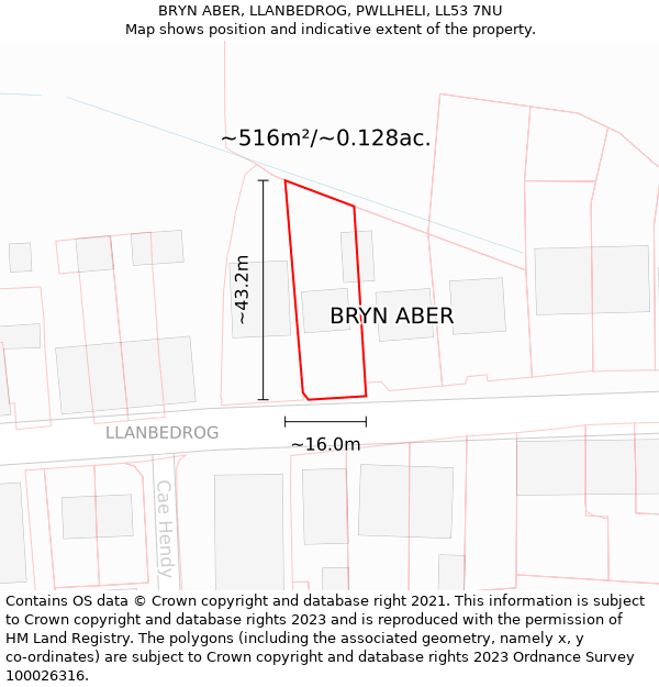 BRYN ABER, LLANBEDROG, PWLLHELI, LL53 7NU: Plot and title map