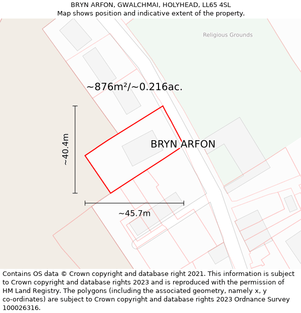 BRYN ARFON, GWALCHMAI, HOLYHEAD, LL65 4SL: Plot and title map