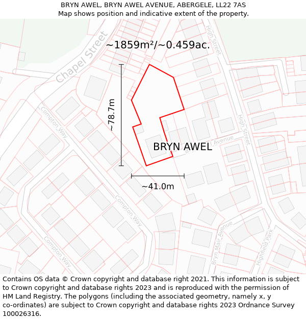 BRYN AWEL, BRYN AWEL AVENUE, ABERGELE, LL22 7AS: Plot and title map