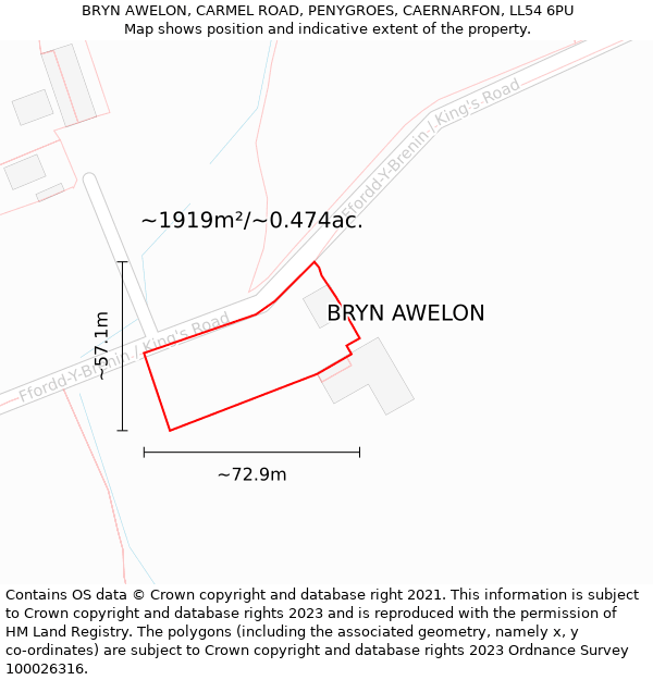 BRYN AWELON, CARMEL ROAD, PENYGROES, CAERNARFON, LL54 6PU: Plot and title map